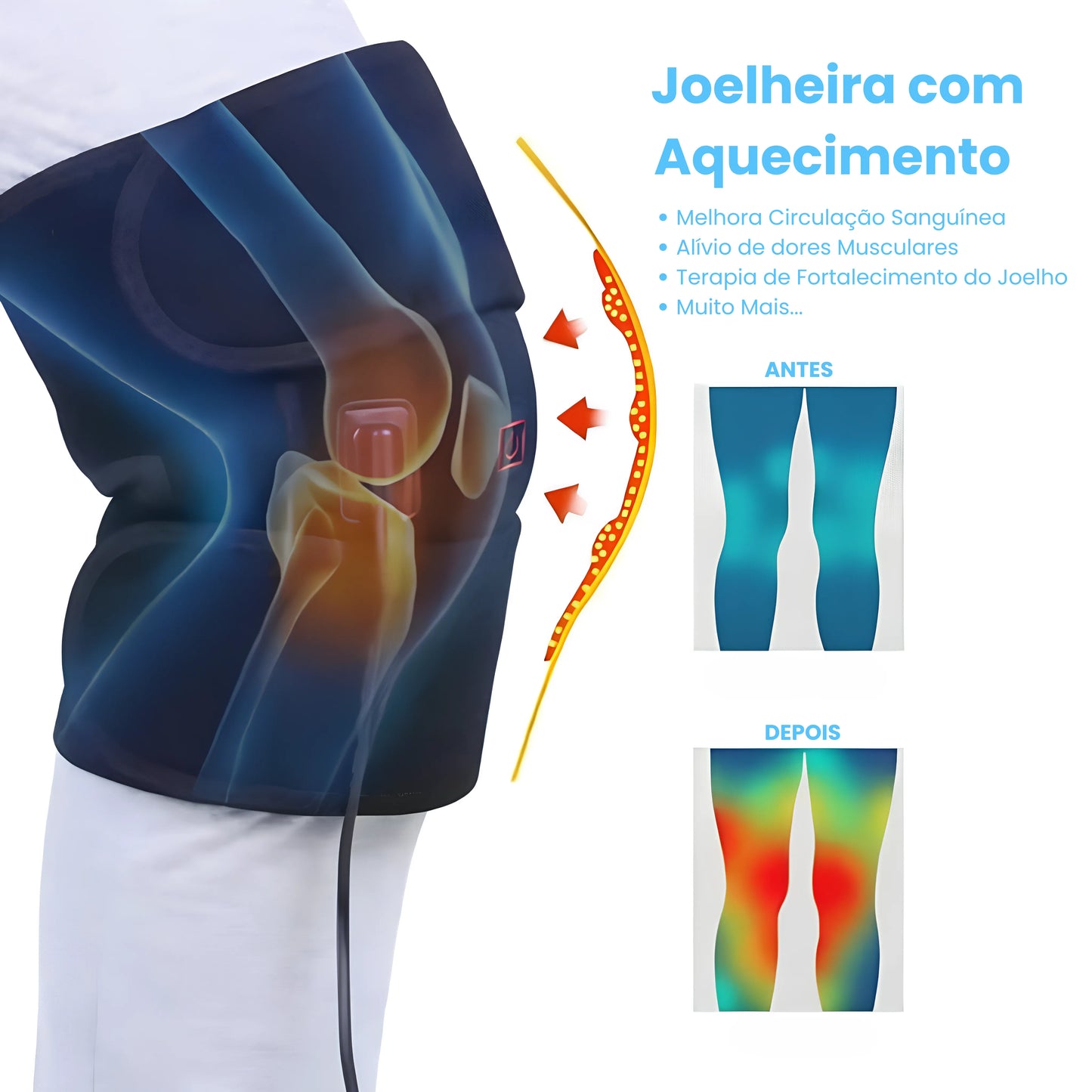 Joelheira Ortopédica com Aquecimento Alivio Dores Joelho FISIOPRATI